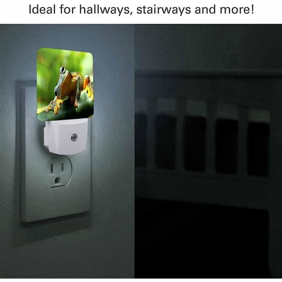 EFEMF-LED Night Light,Green Small Frog On Leaf LED Night Light Plug into Wall with Dusk to Dawn Light Sensor White Energy Efficient Nightlight for Bedroom Bathroom Hallway Living Room Kitchen