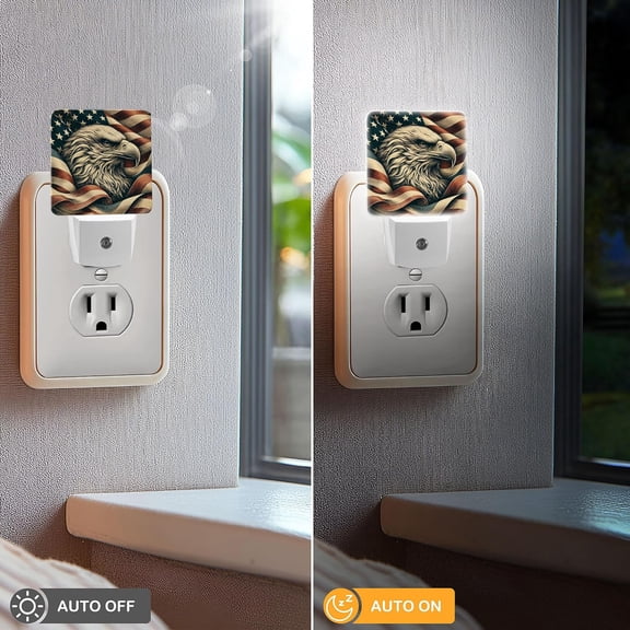 EFEMF-LED Night Light Lamp with Smart Sensor Dusk to Dawn Sensor,American Eagle Staring Forward Inside of Waving USA Flag with Shadows Grunge Style Night Light Daylight White,0.5W Plug-into Wall