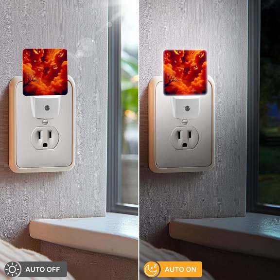 EFEMF-LED Night Light Lamp with Smart Sensor Dusk to Dawn Sensor,Orange Clouds Sky Surreal Halloween Theme Night Light Daylight White,0.5W Plug-into Wall for Adults,Bedroom,Bathroom,Hallway,Kitchen