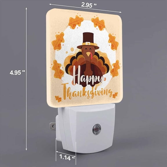 EFEMF-LED Night Light Plug into Wall with Dusk to Dawn Light Sensor White Energy Efficient Happy Thanksgiving Turkey Leaves Nightlight for Bedroom Bathroom Hallway Living Room Kitchen