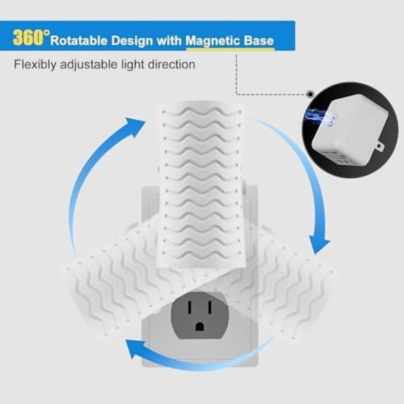 EFEMF-LED Night Light Plug in, 360 Rotating Modern Night Lights Plug into Wall, 3000K/5000K Toggle, Sensor Dusk To Dawn, 0-100 LM Dimmable Night Lights for Bathroom Bedroom Kitchen Hallway Stairs, 2