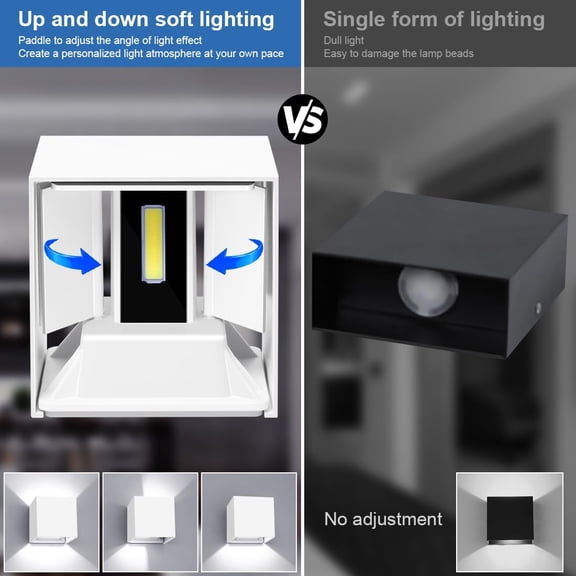 EFEMF-LED Up and Down Outdoor Wall Sconces White 6000K 20W High Power Aluminum Anti-Rust Exterior Light Fixture IP65 Waterproof Adjustable Light Beam 1800LM for House Home Patio Garage 1 Pack
