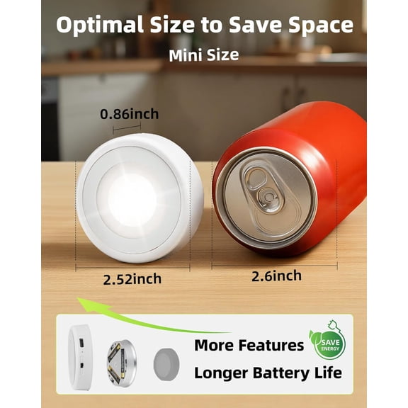 EFEMF-LED Puck Lights, 50Lumens, Touch Light, 2.5'' Mini Tap Light, Rechargeable Sitck On Tap Lamp, 3 Color Temps, Under Cabinet Lights Wireless, Ideal for Kitchen,Closet,Pantry,Camper(4 Pack)