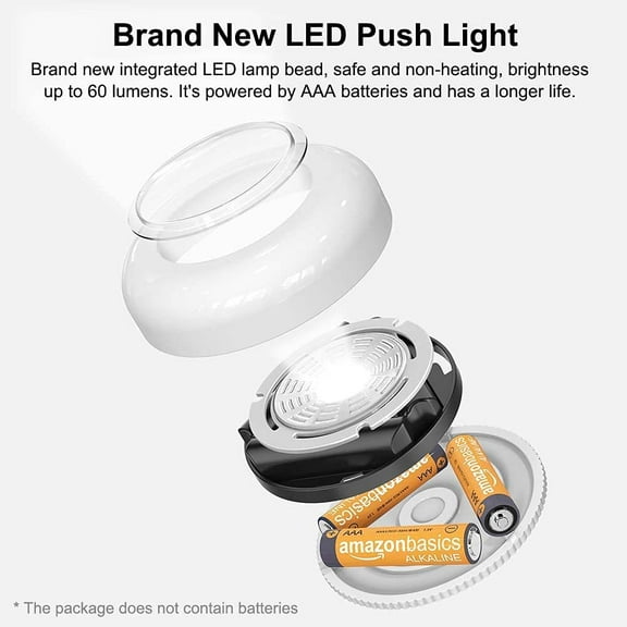 EFEMF-LED Puck Lights, Tap Light Battery Operated Push Button Light Stick Up Lights Under Cabinet Lighting Wireless Lights for Kitchen Counter Cabinet, Closet, Shed, RV, Attic, Shelf, 8 Pack