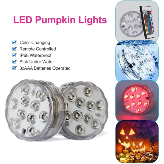 EFEMF-LED Pumpkin Lights with Remote, 16 Colors 4 Modes Halloween Submersible Lights for Jack-O-Lanterns, Pool, Pond and Outdoor Decorations (4 Pack)