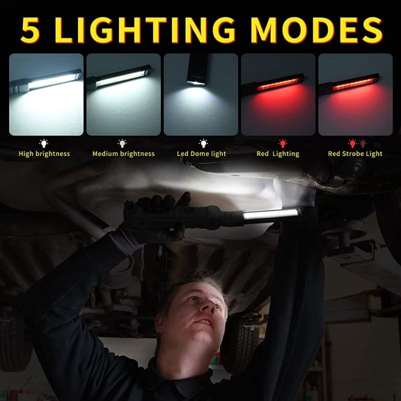 EFEMF-LED Rechargeable Flashlight, Mechanic Tools Trouble Light Cordless Worklight With Magnetic Base 360Rotate 5 Modes,Portable Inspection Troch for Mens Gift,Automotive,Camping and BBQ(2 Pack)