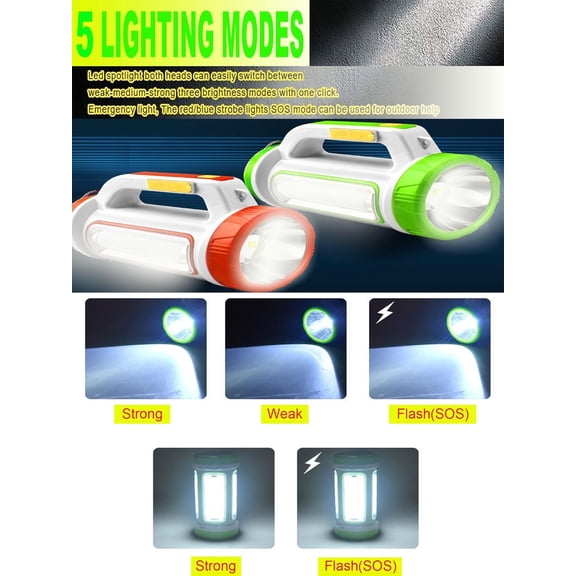 EFEMF-LED Searchlight, Solar Rechargeable Super Bright 10000LM Handheld Spotlight Lantern, Multifunctional LED Lamp Camping Flashlight, 5 Light Modes, IPX4 Waterproof, for Emergency