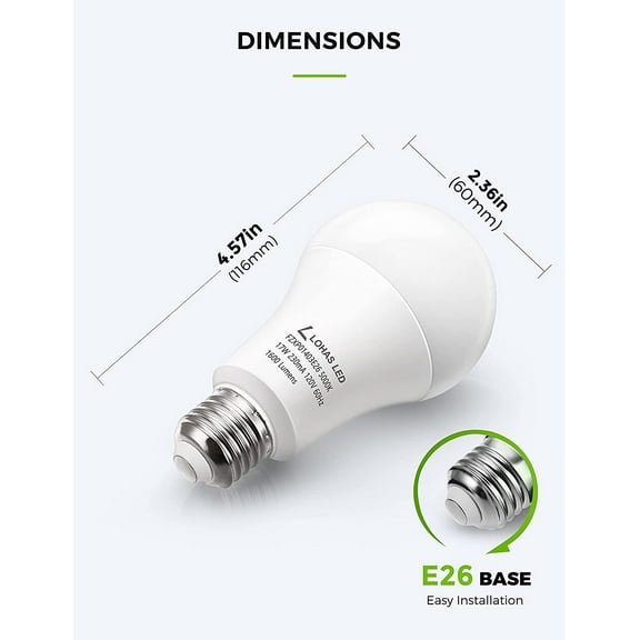 EFEMF-LOHAS A19 LED Light Bulbs 150W Equivalent, 17 Watt Daylight White 5000K LED Bulbs, 1600 Lumen Energy-Efficient LED Bulb(UL Listed), E26 Medium Base, Non-Dimmable, 4 Pack