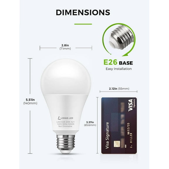 EFEMF-LOHAS Super Bright White LED Light Bulb, A21 23W(150-200Watt Equivalent), 2500 High Lumen, 5000K Daylight White, Garage Light Bulbs, E26 Porch Light Bulb, Non-Dim, No Flicker for Home Lighting,