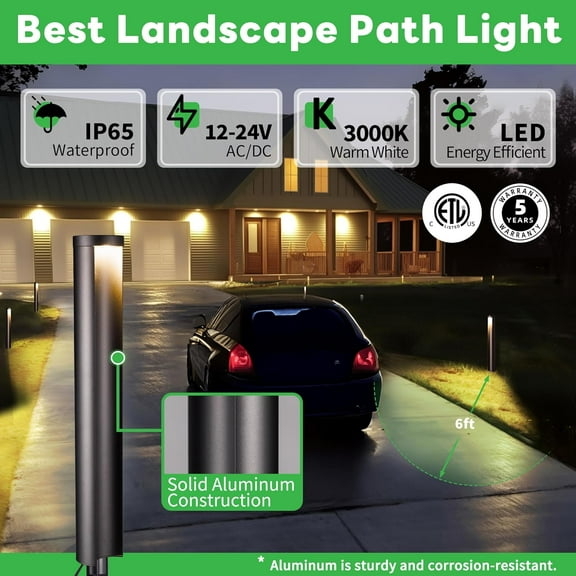 EFEMF-Landscape Path Lights, 12V Low Voltage Pathway Lights Wired, LED Outdoor Waterproof, 5W 200LM Black Aluminum for Yard Walkway Driveway Garden