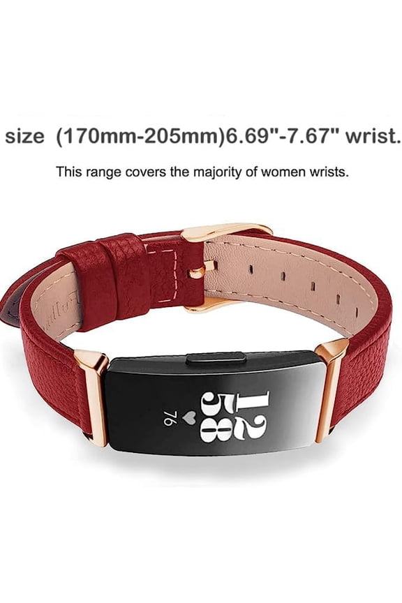 -Leather Bands Compatible with Inspire HR & Inspire 2, Women & Men Accessories Strap Wrist Band (Red)