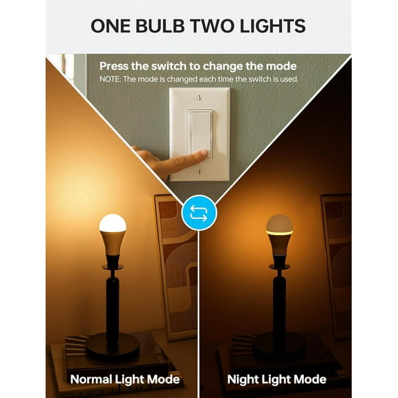 EFEMF-Light Bulbs, E26 Blue Light Blocking Dim Bulbs with 2 Modes, 0.5W Amber Light with 20lm 2000K, 9W Equivalent 60W, 800lm 2700K, Ideal for Lamp, Bedroom, Mood Soothing, Sleep & Nursery, 4 Pack