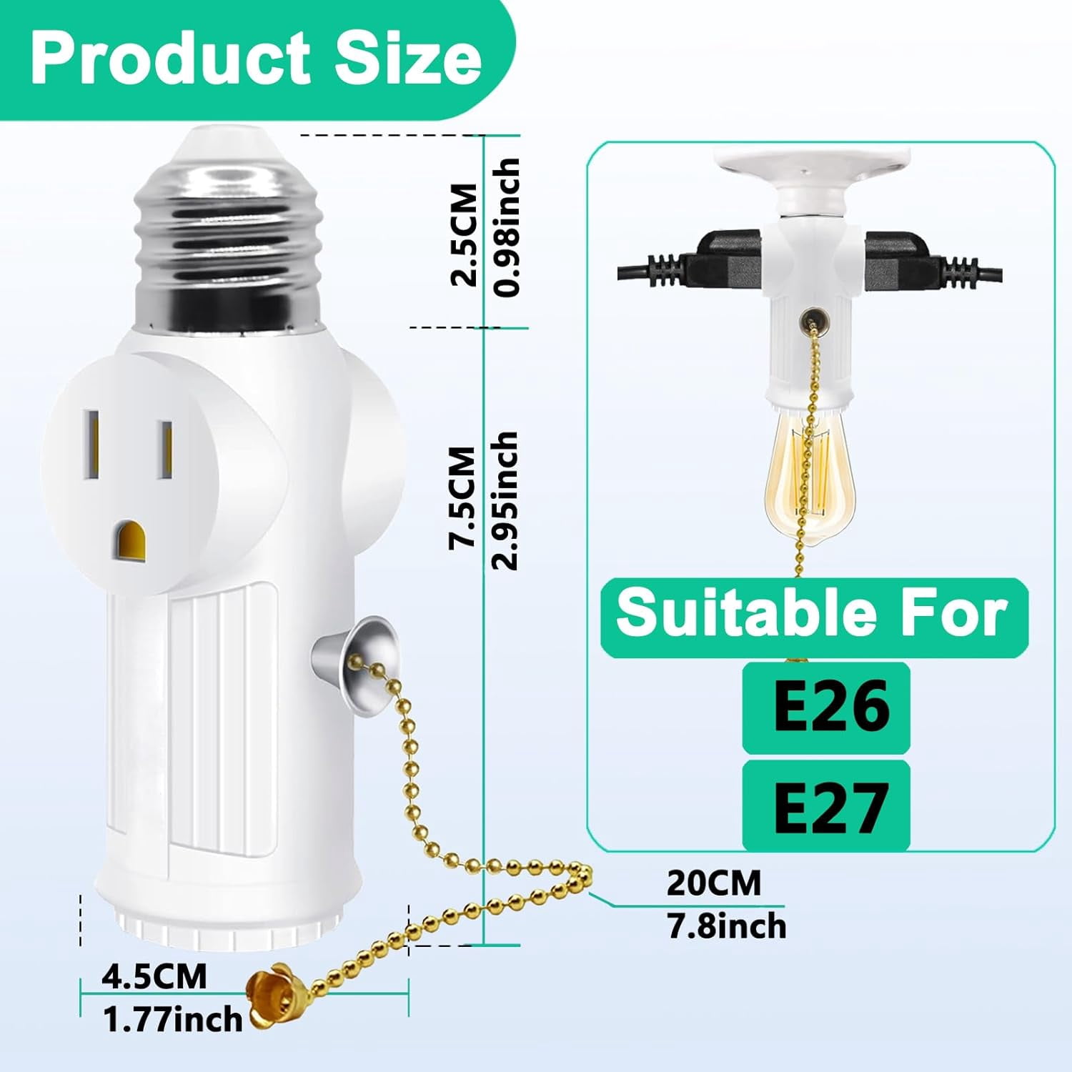 EFEMF-Light Socket Outlet Adapter,E26/E27 Light Bulb Outlet Socket ...