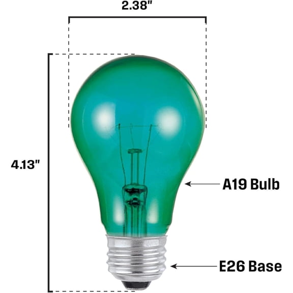EFEMF-Lighting 0344420 25 Watt A19 Transparent Green Color Light Bulb, Incandescent Party Bulb, Medium Base, 6 Pack