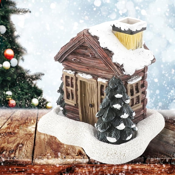 EFEMF-Lovely Log Cabin Incense Burner, Mini Snowy Winter Chimney Cottage, Ash Catcher for Home Decor, Aromatherapy Decor, Meditation and Yoga Space, Zen Aromatherapy Gift