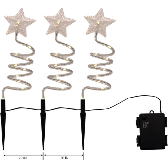 EFEMF-LumaBase Battery Operated Spiral Star Yard Lights - Set of 3