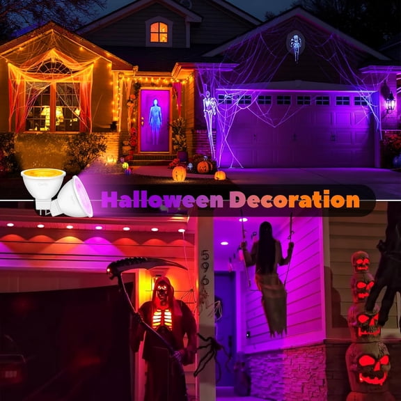 EFEMF-MR16 Orange LED Light Bulbs 6 Pack, 6W (50W Equivalent), GU5.3 Bi-Pin 12V, Non-Dimmable, 38 Beam, Halloween Party Lighting for Garden, Trees, Pathway, Yard