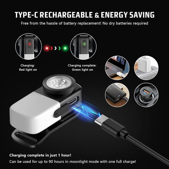 EFEMF-Magnetic Flashlight Rechargeable with Clip-on, Mini EDC Flashlight with Flood, Red Light and Flashing Light Mode, Waterproof Pocket Light for Hiking, Working and Daily Use, Camping Emergency