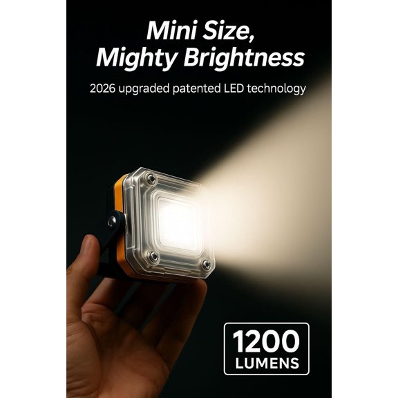 EFEMF-Magnetic Work Light  1500mAh Type-C Rechargeable Flashlight, 1200 Lumens, Dual-Sided LED Design, Mini Protable Worklight for Mechanic, Car, Garage, Outdoor, and Emergency Use, 2 Pack
