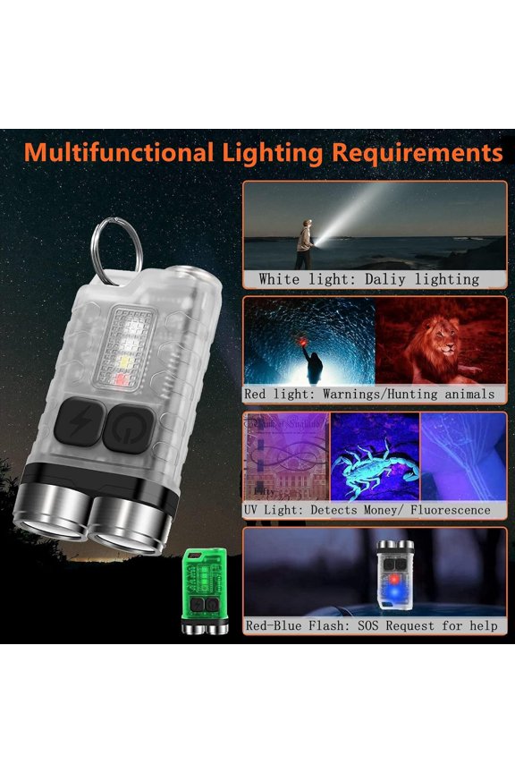 -Mini Keychain Flashlights High Lumens, EDC Flashlight Rechargeable with Red UV Blue Light & Tail Magnet, 900 Lumens Led Pocket Small Powerful Flashlights for Camping, Emergencies,Everyday Carry