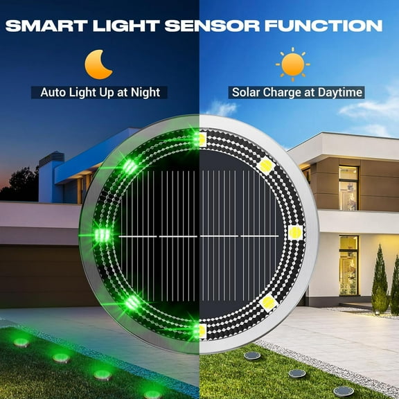 EFEMF-Mini Solar Ground Lights Outdoor, 4 Pack Flat Solar Powered Disc Lights, IP68 Waterproof, Anti-Rust, Landscape Lighting for Pathway Garden Yard Lawn Walkway Landscape Driveway, Green