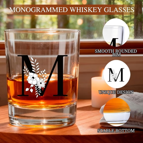 EFEMF-Monogrammed Whiskey Glasses Gifts Set with Bracelet,Unique Valentines Mothers day Birthday Wedding Party Groomsmen Father's Day Gifts for Men Him Dad Husband Brother (M)