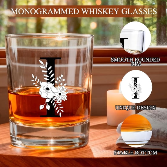EFEMF-Monogrammed Whiskey Glasses Gifts Set with Bracelet,Unique Valentines Mothers day Birthday Wedding Party Groomsmen Father's Day Gifts for Men Him Dad Husband Brother (I)