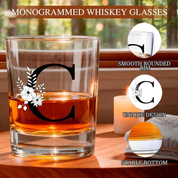 EFEMF-Monogrammed Whiskey Glasses Gifts Set with Bracelet,Unique Valentines Mothers day Birthday Wedding Party Groomsmen Father's Day Gifts for Men Him Dad Husband Brother (C)