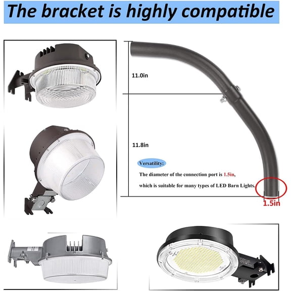 EFEMF-Mounting Arm for LED Barn Light Adjustable Angle Sturdy Black Aluminum Extension Mounting Pole for Dusk to Dawm Outdoor Security Area Light Yard Lighting