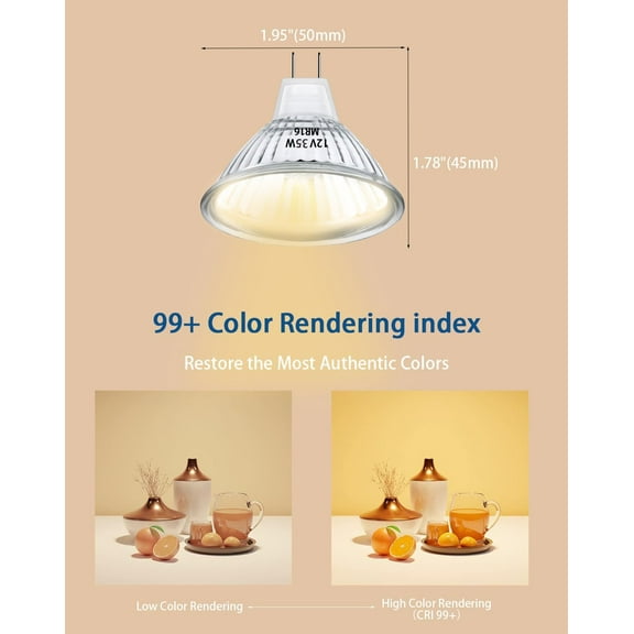 EFEMF-Mr16 Halogen Bulb 35W, 6Pcs 35W 12V Halogen Light Bulbs 2 pin, GU5.3 Track Light Bulbs for Landscape Lights, Track Lights, Fiber Optics, Desk Lamps, Dimmable, 2700K Warm White