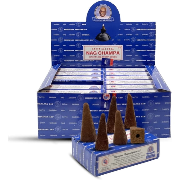 EFEMF-Nag Champa Backflow Incense Cones for Waterfall Aromatic Smoke Fountain Haze Falls and Mat Bundle - Pack of 12