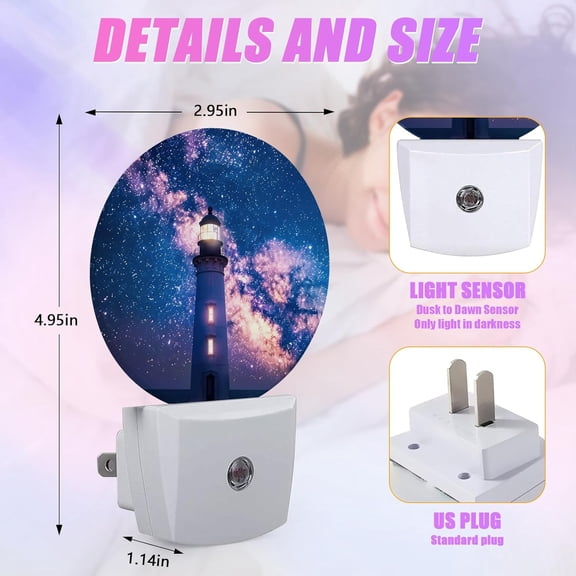 EFEMF-Nautical Lighthouse Night Light Starry Sky Night Lights LED Lamp Round Plug into Wall Nightlight with Dusk to Dawn Sensor Home Hallway Stairway Kitchen Decor