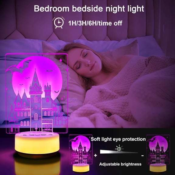 EFEMF-New Moon Castle Night Light Enchanted Castle Illusion Light Girl Room Decoration, 14 Colors with timed dimming and Remote Control, Creative Gifts for Boys, Girls and Women