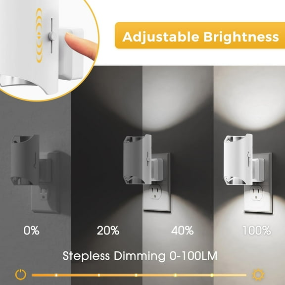 EFEMF-Night Light, Bright Night Light, Night Lights Plug into Wall, 5000K Daylight White, Dimmable Night Light 0-100LM with Light Sensor, Plug in Night Light for Hallway Bathroom Kitchen, 2 Pack
