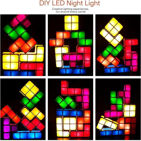 EFEMF-Night Light New Upgrades DIY Stackable LED 3D Puzzles Night Lamp Lights 7 Colors Night Lights Interlocking Induction Nightlights Novelty Tangram Lights Birthday Gifts for Teen