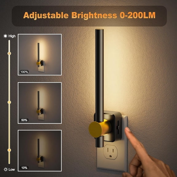 EFEMF-Night Lights Plug into Wall,0-200LM Dimmable LED Nightlights, Soft White 3000K Vanity Night Light with Auto Light Sensor for Bathroom Dressing Room, 1 Pack