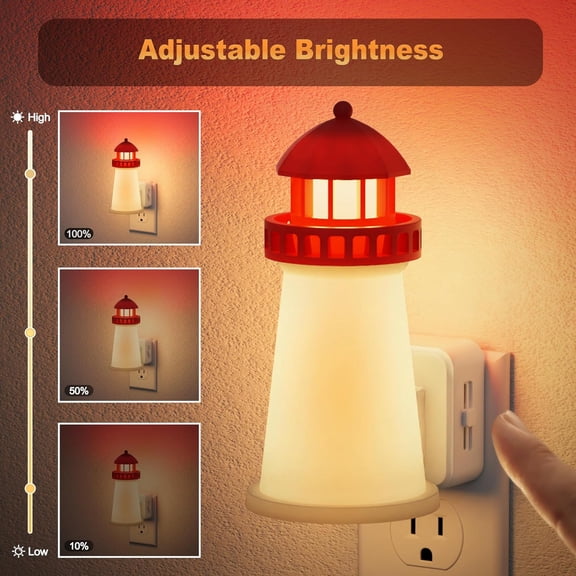 EFEMF-Night Lights Plug into Wall,3D Printed Beacon Night Light,3000K Plug in Nightlight with Dusk to Dawn Sensor,0-100LM Adjustable Brightness for Rooms Bathroom Hallway