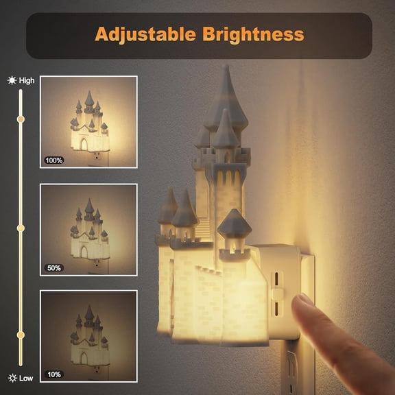 EFEMF-Night Lights Plug into Wall,3D Printed Castle Night Light,3000K Plug in Nightlight with Dusk to Dawn Sensor,0-100LM Adjustable Brightness for Rooms Bathroom Hallway