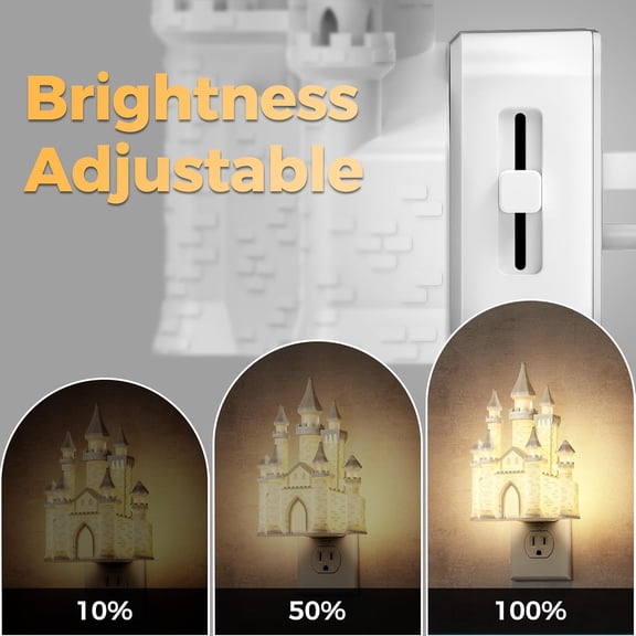 EFEMF-Night Lights Plug into Wall,3D Printed Castle Night Light, 3000K Soft White NightLight, 3 Level Brightness Adjustable Dimmable Nightlights with Dusk to Dawn Sensor for Bathroom Hallway