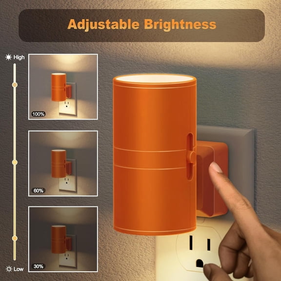 EFEMF-Night Lights Plug into Wall, Dimmable Night Light Plug in with Orange Shade, Modern Night Lights with Dusk to Dawn Sensor, Soft White 3000K, 0-100LM Nightlight for Hallway Bedroom, 2 Pack