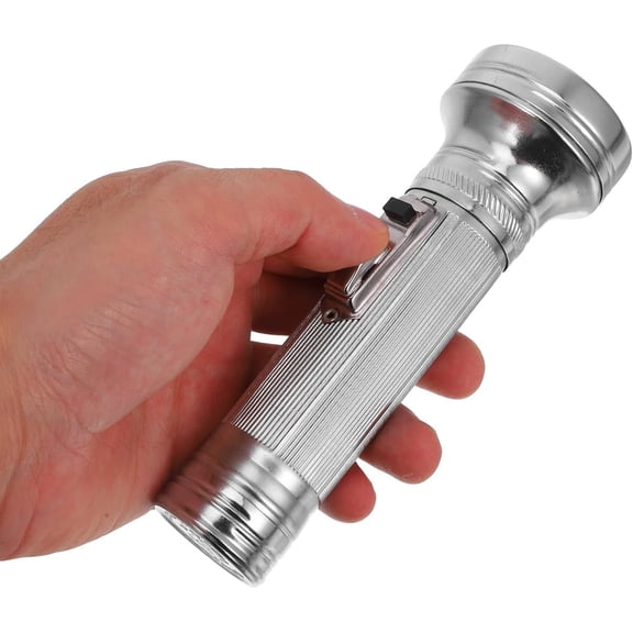 EFEMF-Old Fashioned Iron Flashlight Vintage Portable Flashlight Silver Metal Flash Light for Outdoor Camping Classic Design, No Battery Included, Small Size 6 Inch Only