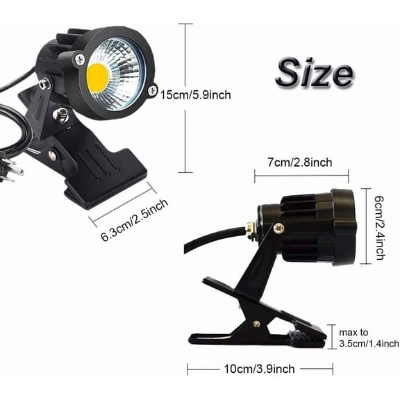 EFEMF-Outdoor 1pc 5W COB LED Clip on Light, IP65 Waterproof Adjustable Desk Stand COB Spotlights with Clip and US Plug for Flag Coffee Shop (Cool White)