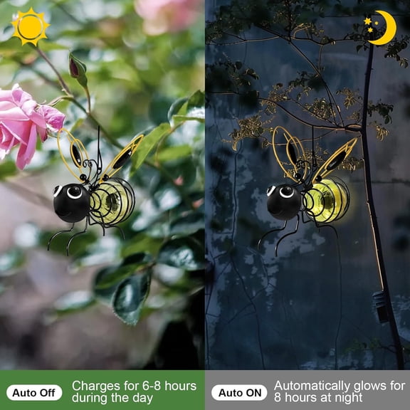 EFEMF-Outdoor Hanging Bee Solar Light Decor for Outside, Glowing Metal Bee with Spring Figurine Lights for Outside Yard Garden Decor Front Porch Backyard for Mom Grandma and Friends (1 pc)