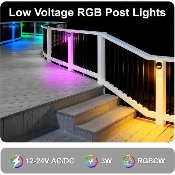 EFEMF-Outdoor RGB Fence Post Lights Wired, 3W 12V Wired LED RGB Color Changing Low Voltage Landscape Lighting for Outdoor Deck Fence Post Stair Step Railing, IP65 Waterproof, ETL, Black, 1PK