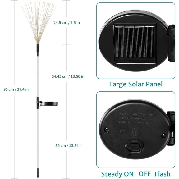 EFEMF-Outdoor Solar Lights Firework, 2 Pack 120 LEDs Waterproof Solar Lights for Outside Garden Yard Pathway Fence - Warm White