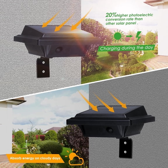EFEMF-Outdoor Solar Lights - Gutter Lights 2pcs, Solar-Powered LED Wall/Fence/Step/Deck Lights with 25 Warm Light LED, Outdoor Waterproof Lighting for Garden, Patio, Backyard, Pathway and Eaves Wall