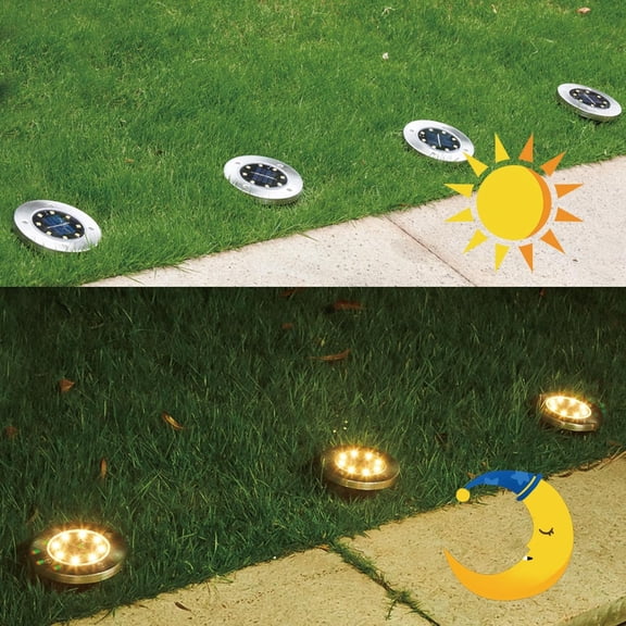 EFEMF-Outdoor Solar Powered Ground Lights Bright 8 LED Waterproof In-ground Disk Puck Flat Garden Path Lights for Landscape Outside Patio Pathway Walkway Driveway Yard Backyard Lawn Decoration 8 Pack