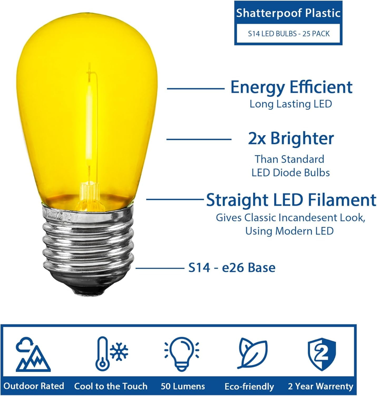 EFEMF-Outdoor String Light Replacement Bulbs, 5 Pack S14 LED Edison ...