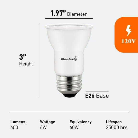 EFEMF-PAR16 LED Long Neck Recessed Spotlight Bulb, 6W(60W-75W Equivalent) Dimmable, 600 Lumens, 40 Beam Angle, Track Light Bulbs Daylight 5000K, E26 Medium Base, Pack of 4