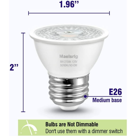 EFEMF-PAR16 LED Short Neck Recessed Spotlight Bulb, 6W(60W Equivalent) Curio Cabinet Light Bulb, Flicker-Free, 600 Lumens, Soft White 2700K, E26 Medium Base, Non-Dimmable, 4-Pack